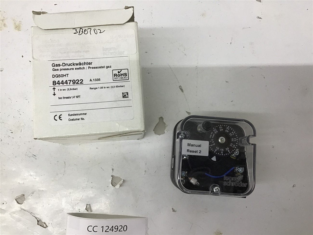Gas-DruckWachter DG50HT Gas Pressure Switch 1"-20" Range 8.5PSI