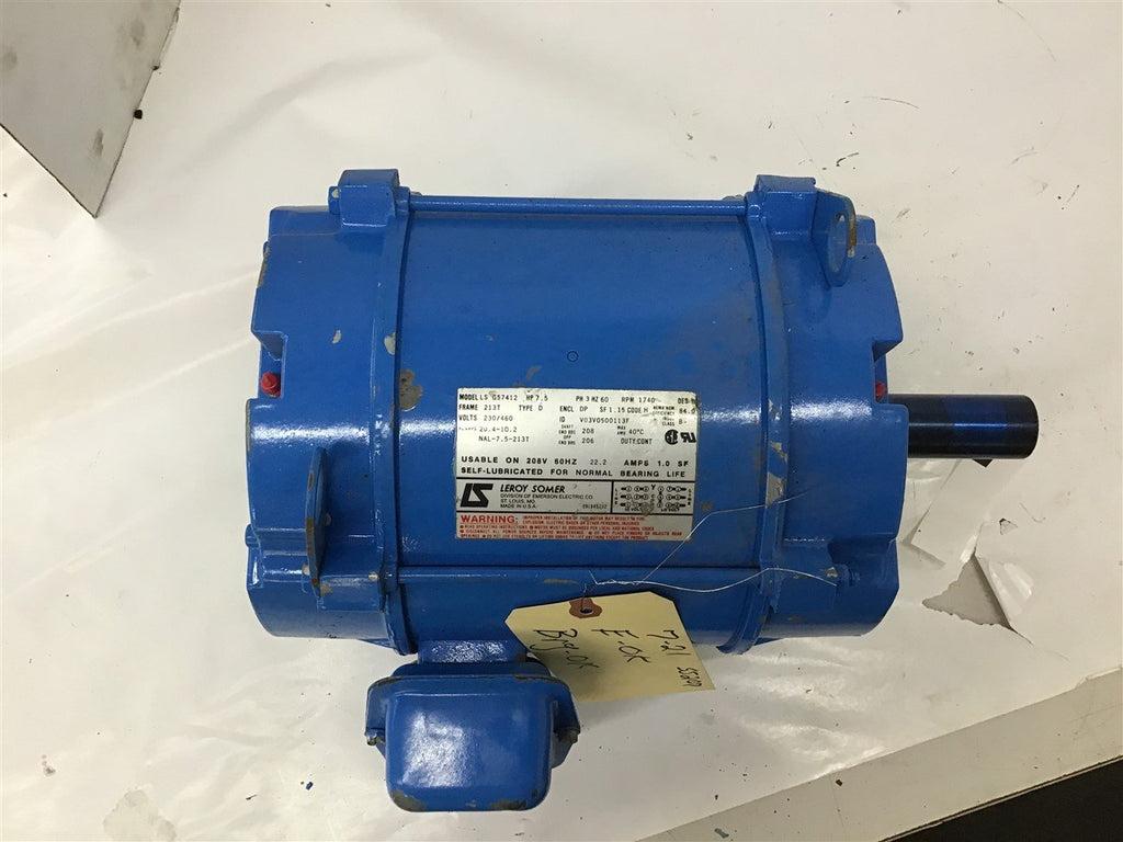 Leroy Somer LS-G57412 7.5HP AC Motor 230/460 volts 1800 Rpm 4P 213T Frame