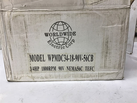 World Wide WPMDC34-18-90V-56CB 3/4 HP DC Motor 90 Volt 1800 Rpm 56C Frame