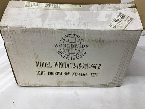 WORLDWIDE WPMDC12-18-90V-56C 1/2 HP DC Motor 90 Volts 56C Frame 1800 Rpm