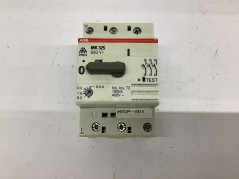 ABB MS 325 Manual motor Starter 6.3-9.0 Amp 690 Volts