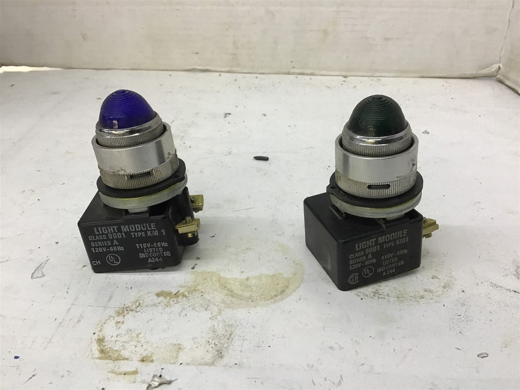 Square D Light Module Blue And Green Class 9001 Type KM1 120V 60Hz Lot Of 2