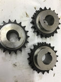 18 Teeth x 3/8 Key Way Width Double Chain 1/4" Row Width Sprocket Lot Of 3