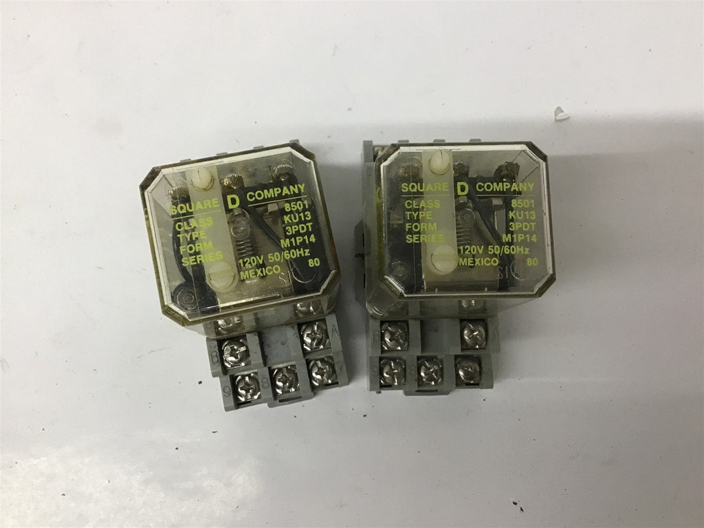 Square D 8501-KU13 120V Relay w/ 8501-NR82 Base 10A 300VAC Lot Of 2