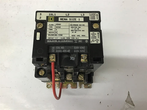 Square D 8502 SC02 Starter Nema Size 1 460 Volt 10 Hp 120V Coil