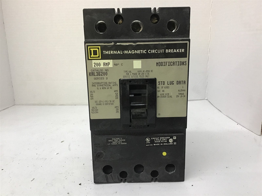 Square D KAL36200 200 Amp Circuit Breaker 600 Volts 3 Pole