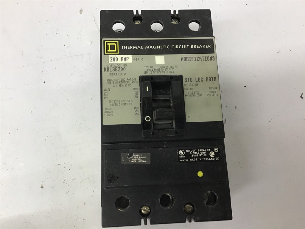 Square D KAL36200 200 Amp Circuit Breaker 600 Volts 3 Pole