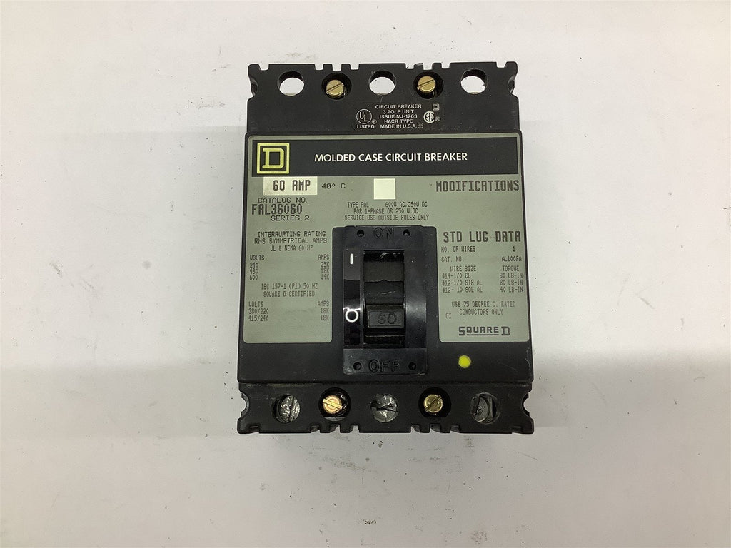 Square D FAL36060 Circuit Breaker 60 Amp 600 Volts