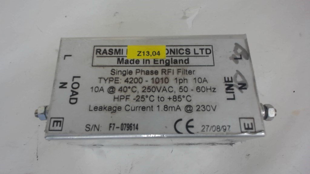 Rasmi Electronics Ltd, Type: 4200-1010 1Ph 10A, 10A @ 40°C, 250Vac, Fri Filter
