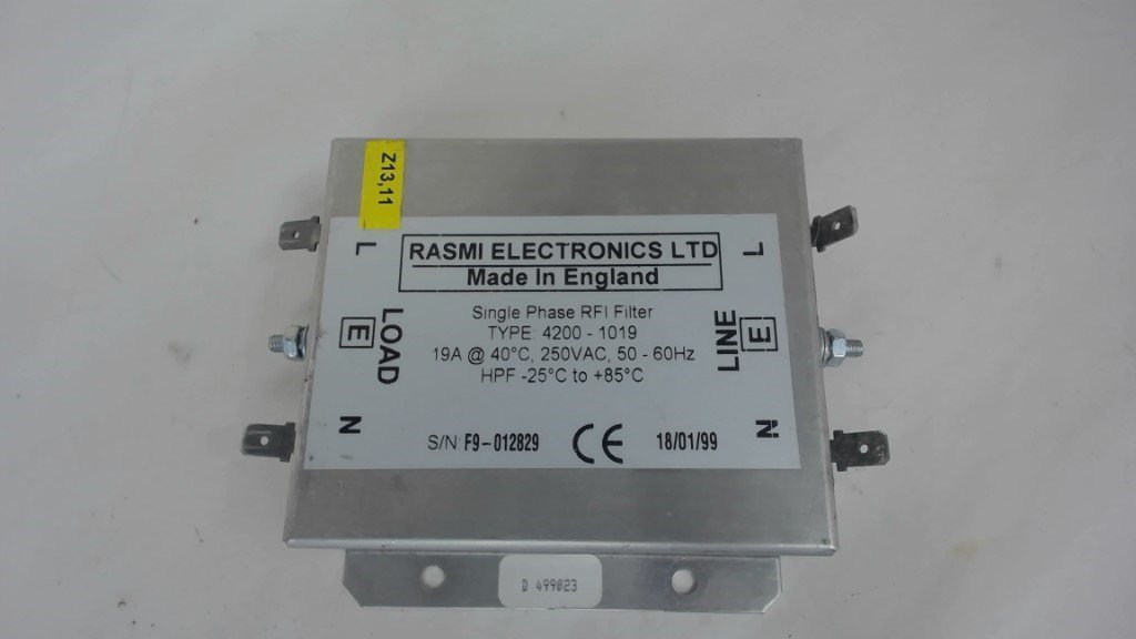 RASMI ELECTRONICS LTD, TYPE: 4200-1019, 19A @ 40°C, 250VAC, 50-60HZ, RFI FILTER