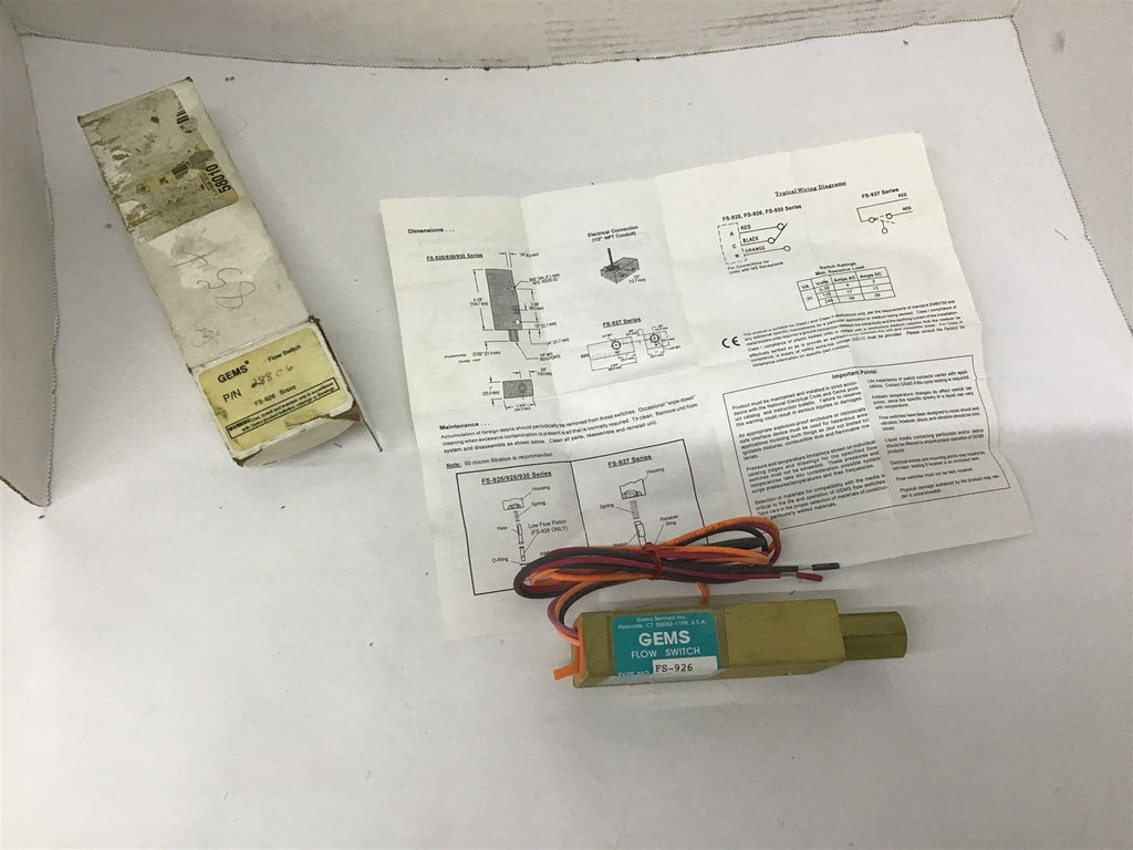 Gems Sensors FS-926 Flow Switch 20CCM