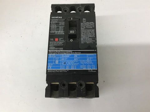 Siemens ED63B080 Circuit Breaker 80A 3 Pole 600 V