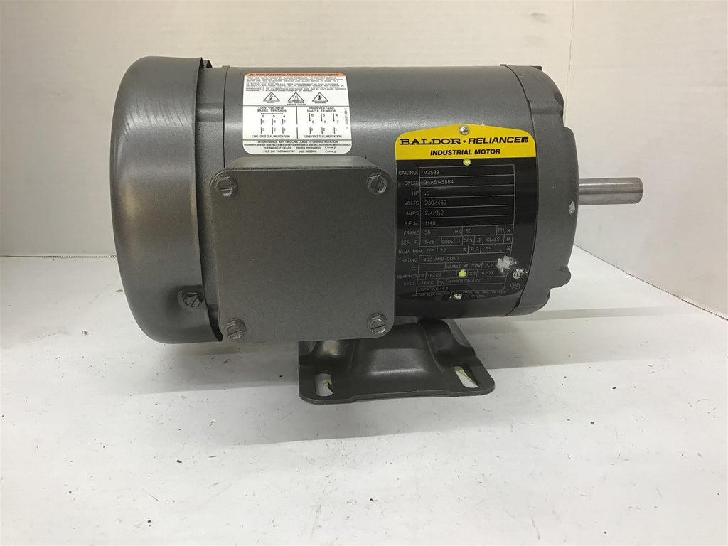 Baldor Reliance M3539 1/2HP 230/480V 1140 RPM 6 P 56 FR 3 PH 60 Hz TEFC