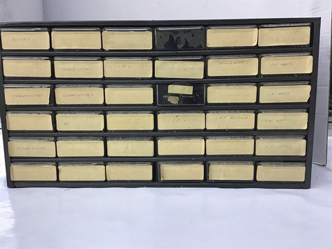 36 Drawer Bin Filled With Diodes Transistors Regulators And Other Assorted Items