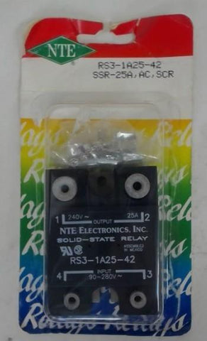 Nte Relay Solid State Rs3-1A25-42, Input 90-280Vac, Output 240Vac 25A