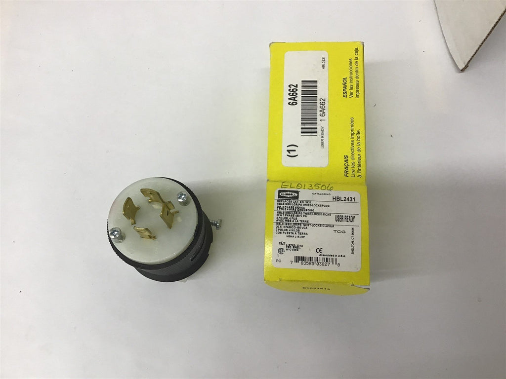 Hubbell HBL2431 Twist Lock Plug 20 A 3 PH 3 Pole 4 Wire Grounding