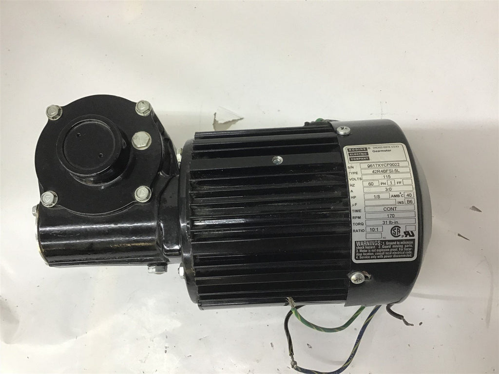 Bodine Electric 42R4BFSI-5L Gear Motor 1/8HP 115V 170 RPM 31 Torque 10:1 Ratio