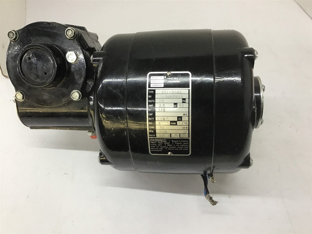 Bodine Electric NSI-54RL Gearmotor 1/8 HP 115 V 170 RPM 60 Hz 10 to 1 Ratio