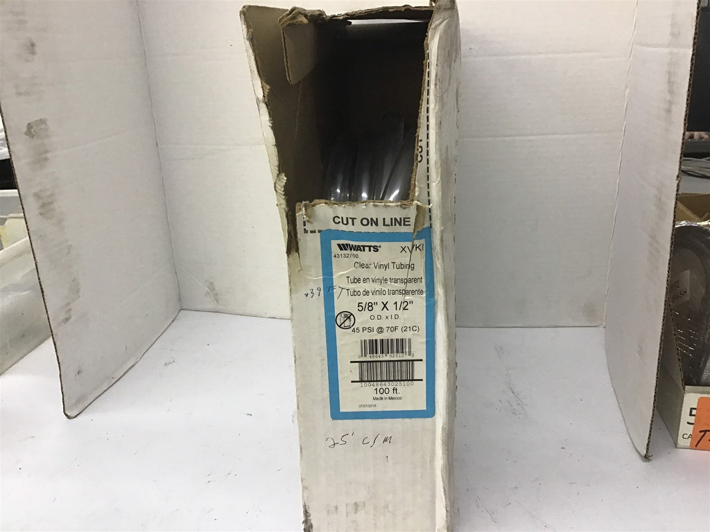 Watts 43132700 Clear Vinyl Tubing 5/8" OD 1/2" ID 45 PSI