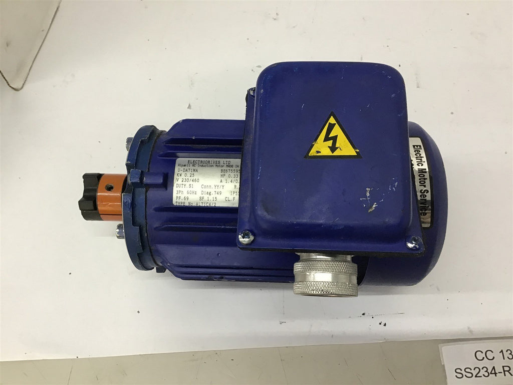 Electrodrives U-DA71MA 0.33 Hp AC Motor 230/460 Volts 1700 Rpm 4P