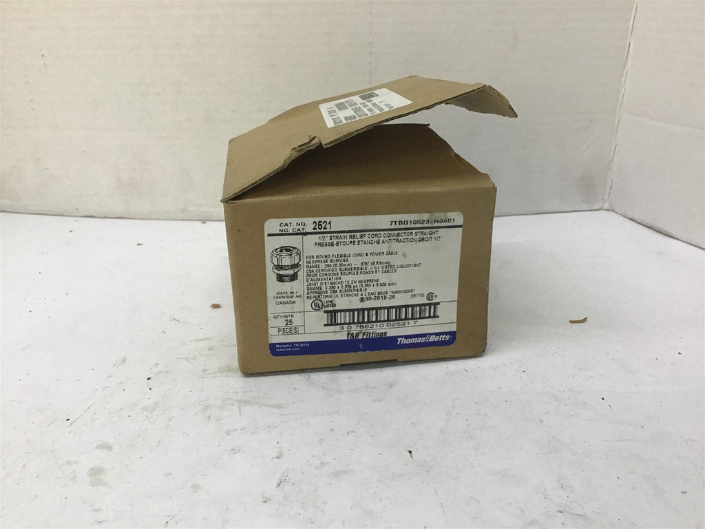 Thomas and Betts 2521 1/2" Strain Relief Cord Connector Straight Lot Of 19