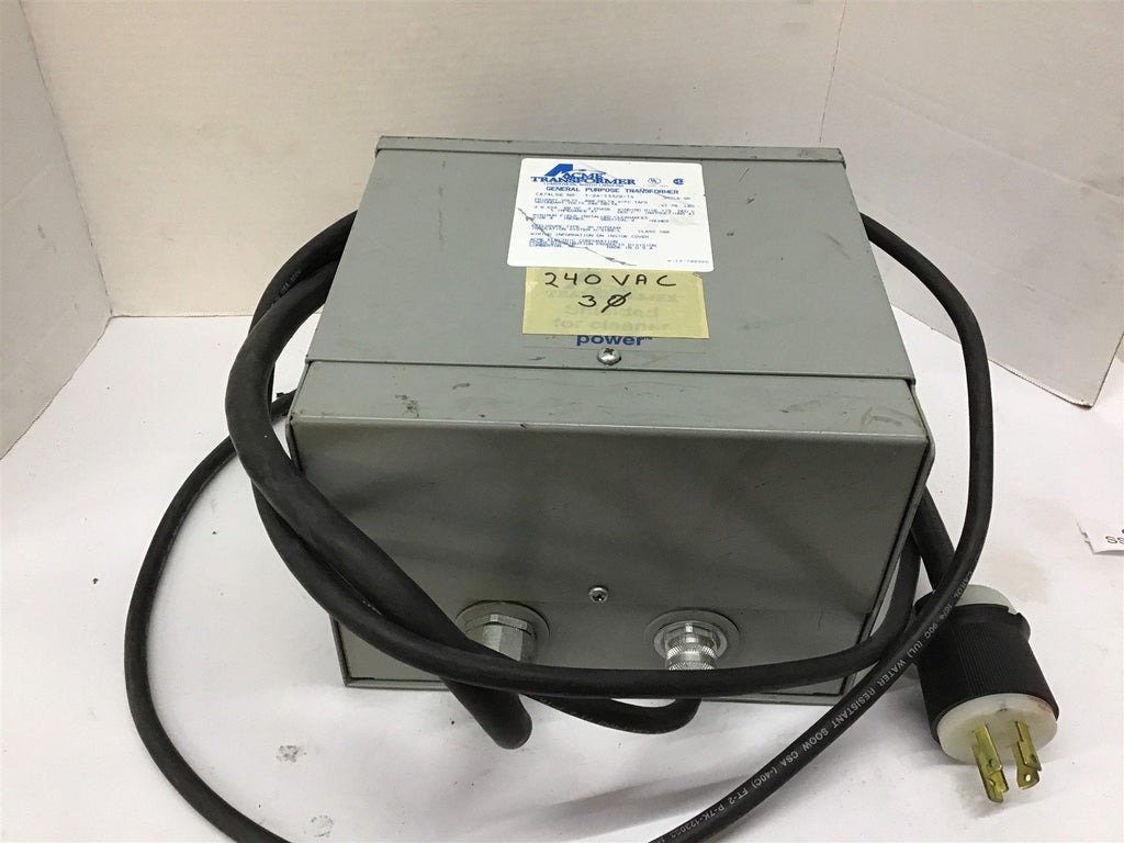 Acme T-2A-53328-1S 3 KVA Transformer 480 Delta Pri 240 Delta Sec 3 Phase