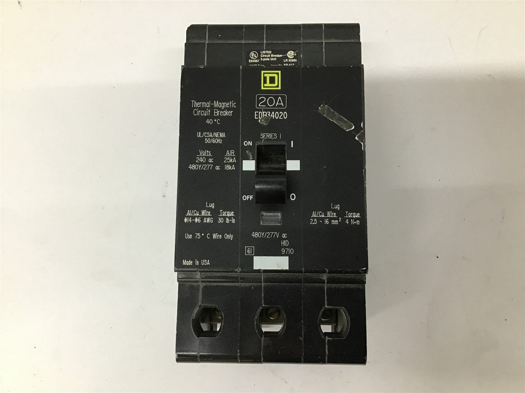 Square D EDB34020 Thermal Magnetic Circuit Breaker 3 P