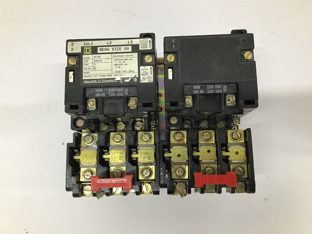 Square D 8736 SA016 S Reversing Motor Starter NEMA Size 00 2 HP 460/575 VAC