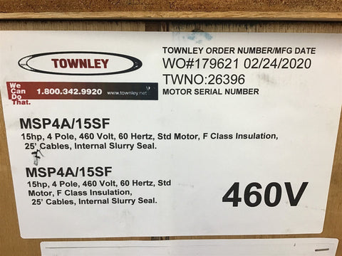 Townley MSP4-A/15SF 15 HP 460 V 4 P 60 Hz 25' Cable