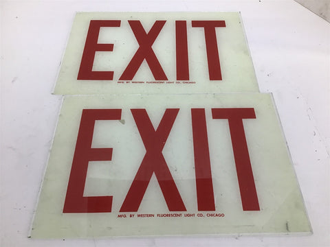 Western Fluorescent Light Co. Exit Sign 1' Length x 8" Wide Lot Of 2