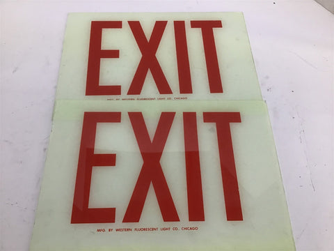 Western Fluorescent Light Co Exit Sign 12" Length x 8" Width Lot Of 2
