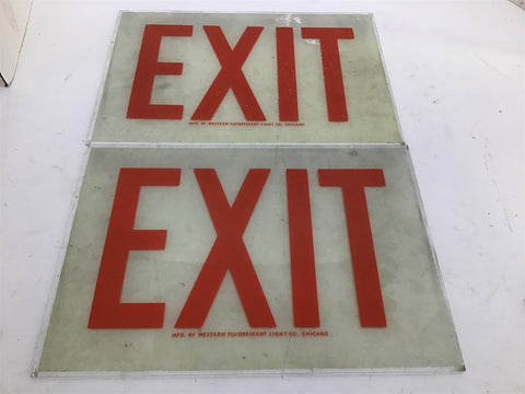 Western Fluorescent Light Co Exit Sign 12" Length x 8-1/2" Width Lot Of 2