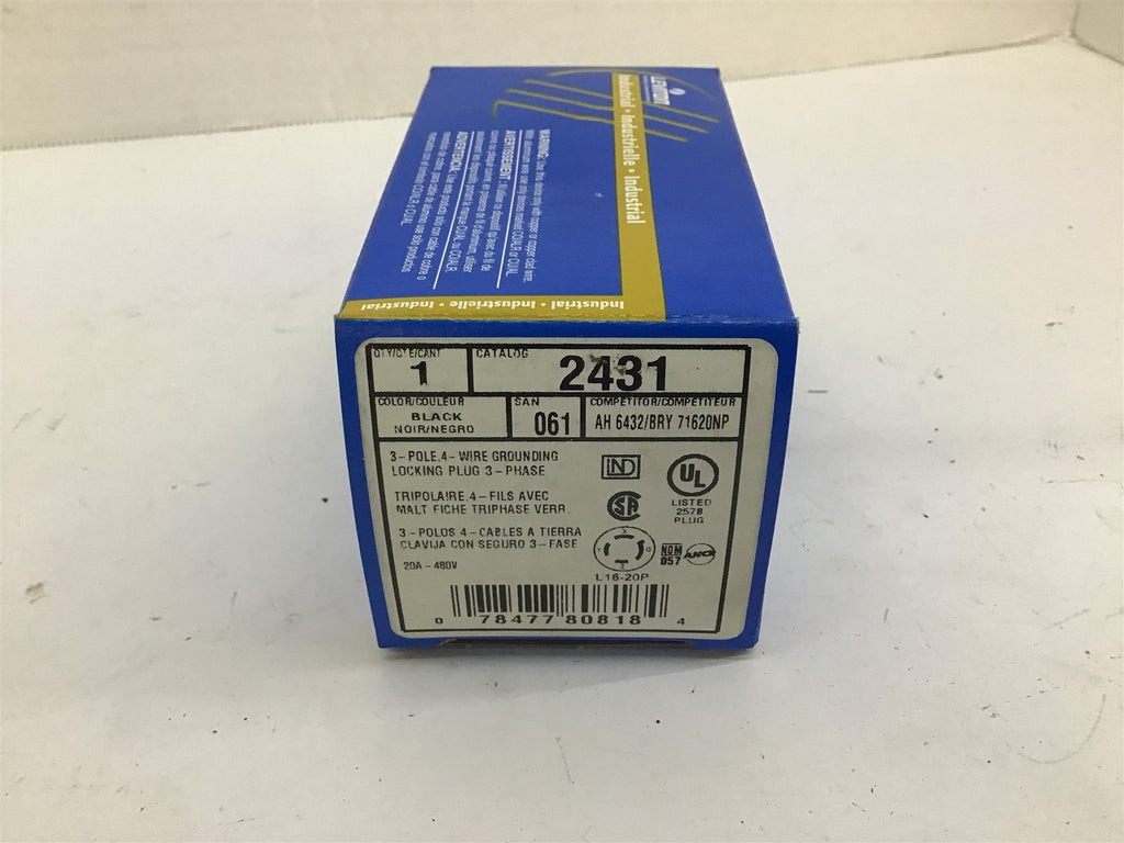 Leviton 2431 3P 4-Wire Grounding Locking Plug 3 PH