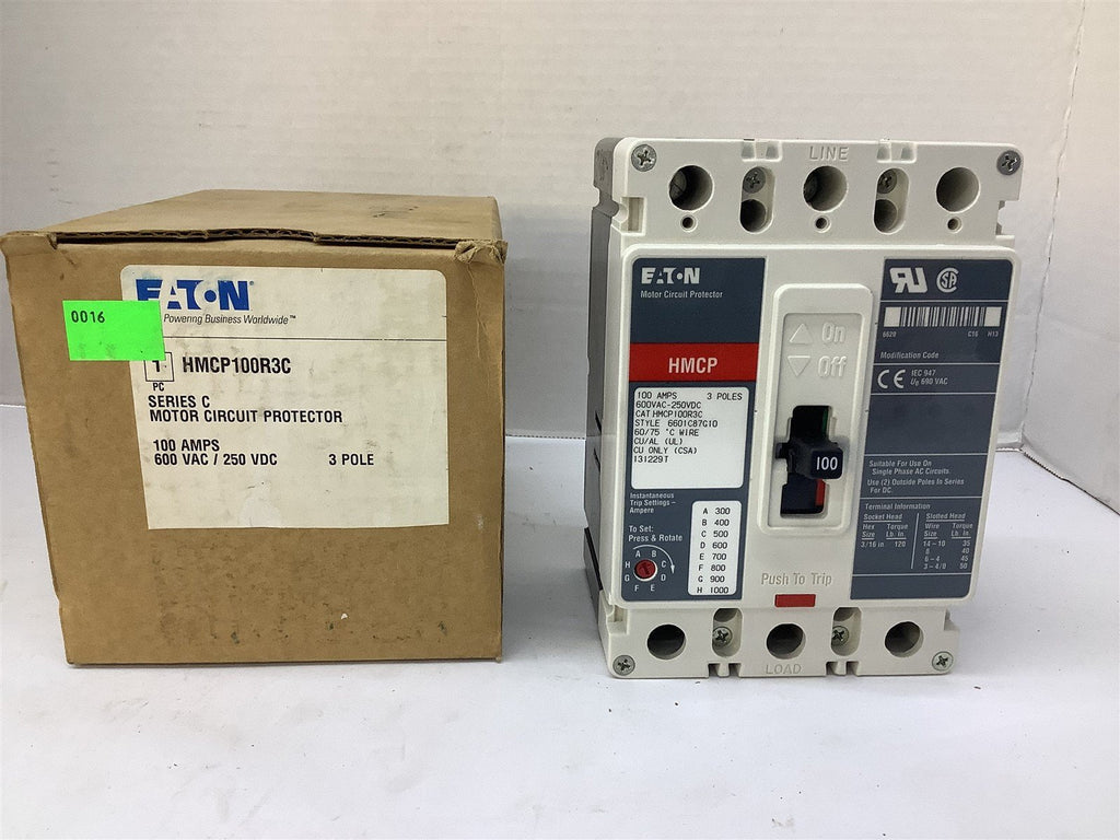 Eaton HMCP100R3C Ser. C Motor Circuit Protector 100 Amps 600 VAC 250 VDC 3 Pole
