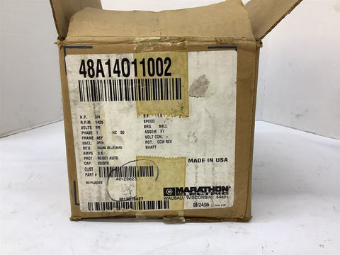 Marathon 48A14011002 Motor 3/4 HP 240 V 1425 RPM 48Y 1 PH Open Enclosure