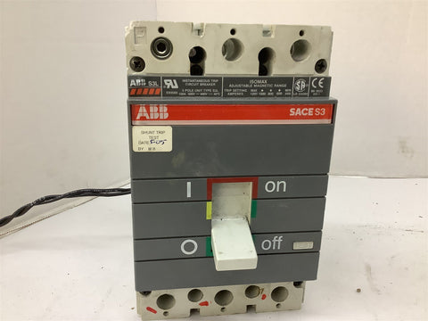 ABB Sace S3 Instantaneous Trip Circuit Breaker 3 P Type S3L 100 A 600 V