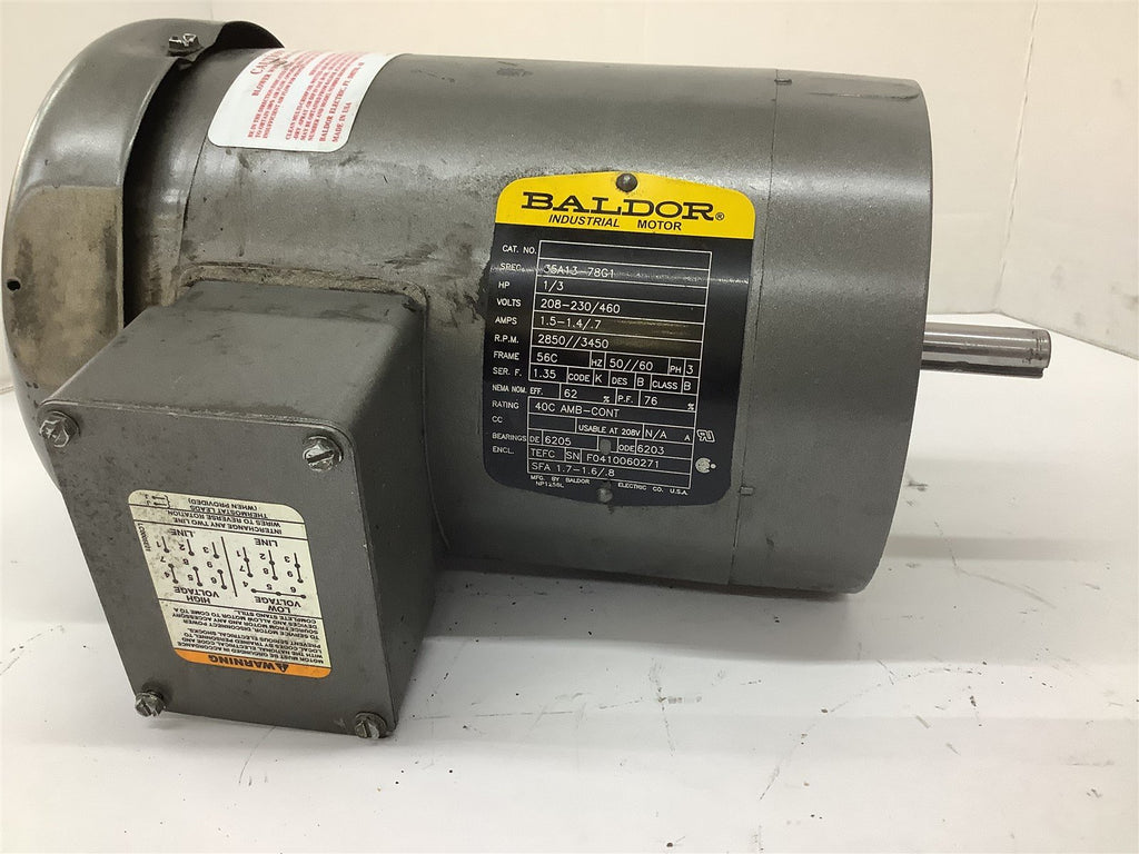 Baldor 35A13-78G1 AC Motor 1/3 HP 208-230/460 V 2850/3450 RPM 56C 3 PH TEFC
