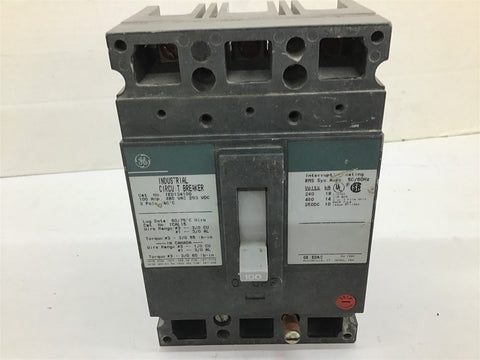 GE TED134100 Industrial Circuit Breaker 3 P 100 Amp 480 VAC 250 VDC