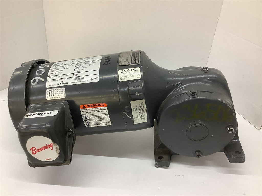 Emerson E186 AC Motor 1HP 208-230/460V 1755RPM 143T 60 Hz TE W/ Browning Reducer