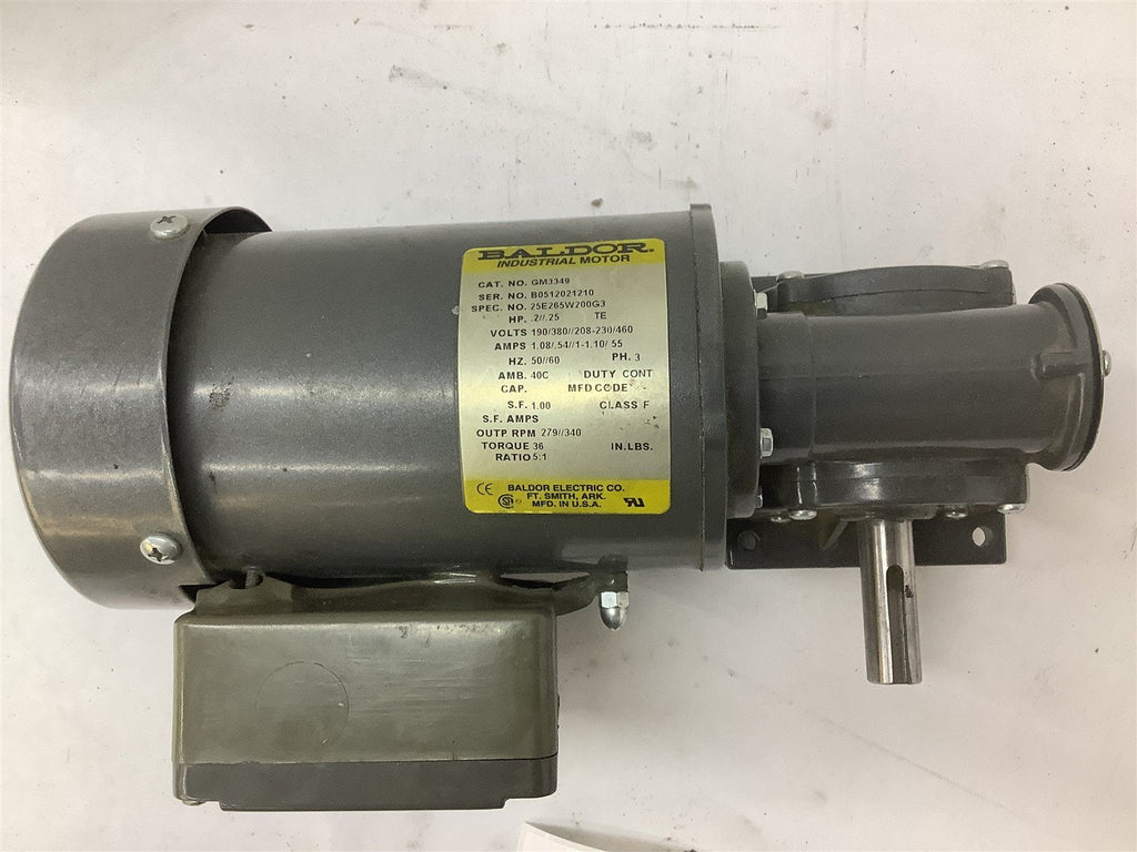 Baldor GM3349 AC Motor 0.2/0.25 HP 190/380/208-230/460 V 279/340 RPM 3 PH