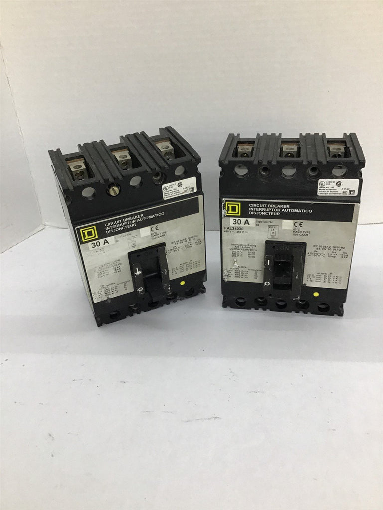 Square D FAL34030 Circuit Breaker 30 Amp 3 Pole Lot Of 2
