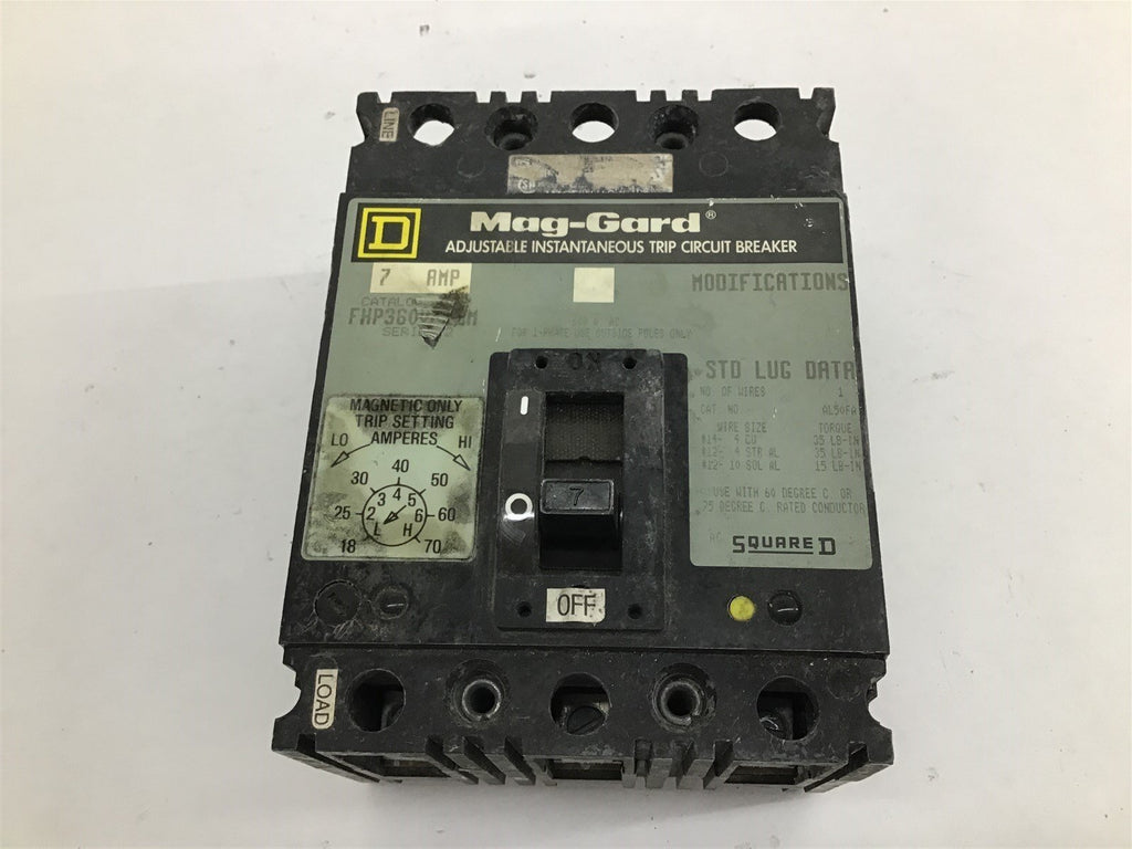 Square D FHP360712M Instantaneous Trip Circuit Breaker 7 Amp 3P