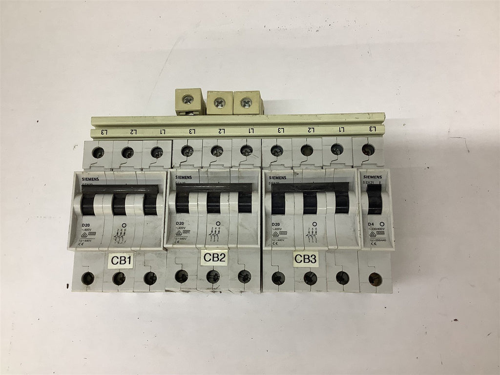 Siemens (3) 3 Pole D20 Amp Breakers And (1) D4 Amp Breakers