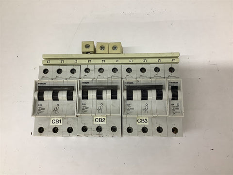 Siemens (3) 3 Pole D20 Amp Breakers And (1) D4 Amp Breakers