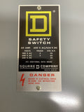 Square D HU-362-AWK Heavy Duty Safety Switch 60 Amp 600 V