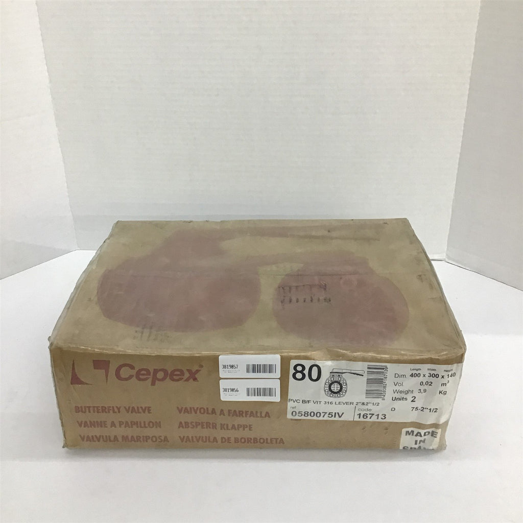 Cepex 80 PVC B/F Vit 316 Lever Butterfly Valve Citon 2" & 2 1/2" 400x300x140