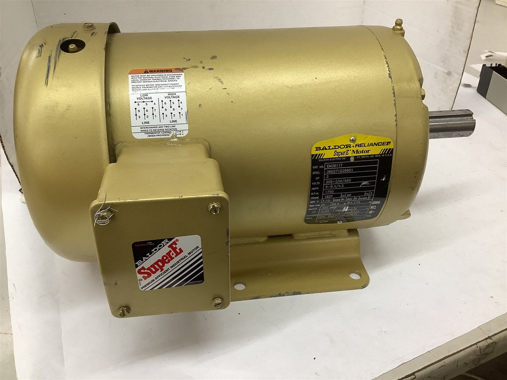 Baldor EM3611T 3Hp AC Motor 208-230/460V 1800Rpm 182T- Fr 60HZ 3PH TEFC