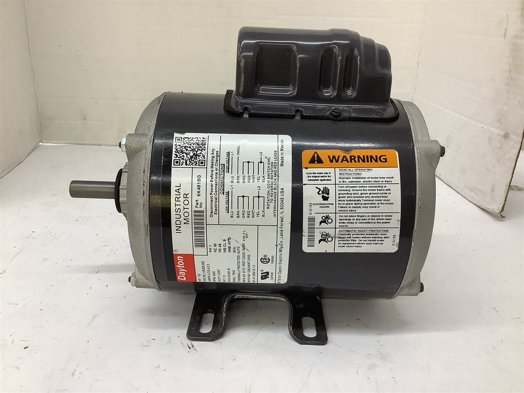 Dayton 6K481BG AC Motor 1/3HP 115/208/230V 3450RPM 2P 48 FR 1PH 60Hz TENV