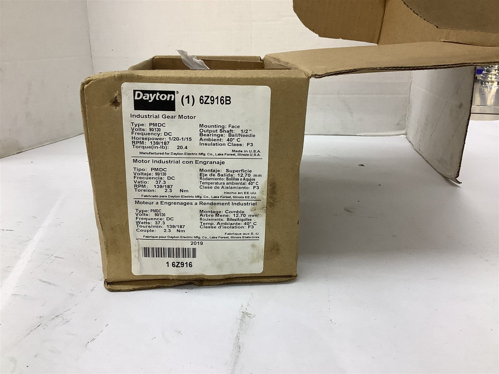 Dayton 6Z916B DC Gear Motor Ratio 12.9:1 90/130 V 139/187 Rpm