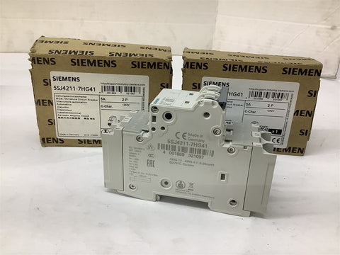 Siemens 5SJ4211-7HG41 Miniature Circuit Breaker 240V 5A 2Pole Lot Of 2